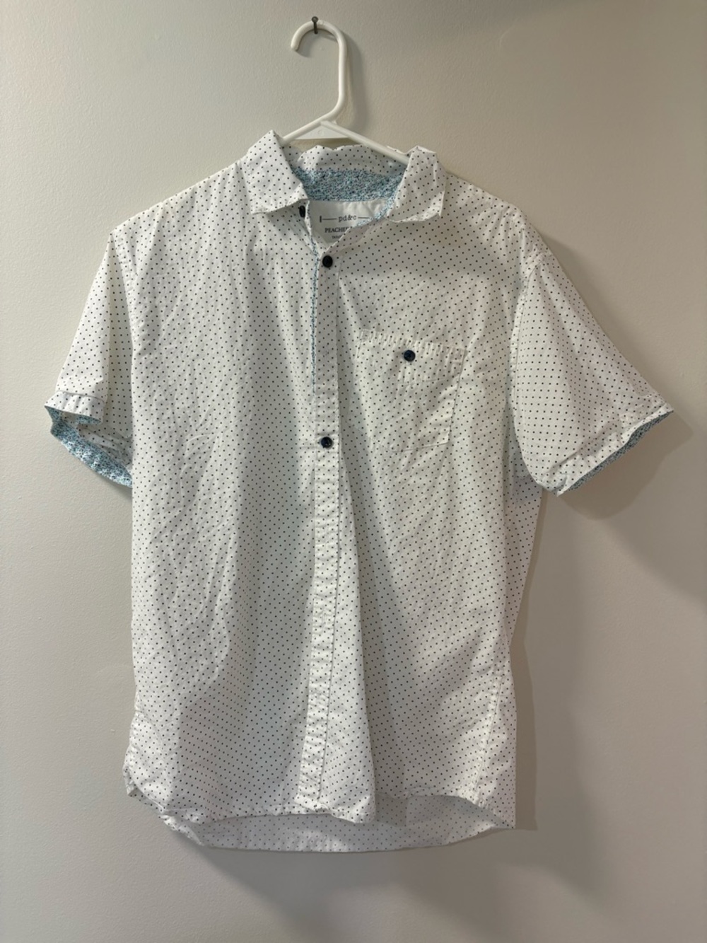 PD&C White Short-Sleeve Button-Down Shirt with Navy Dot Print